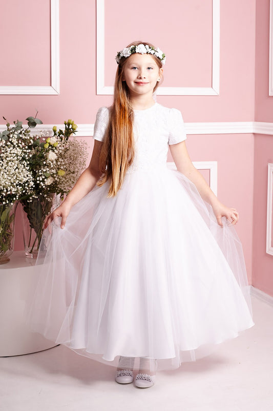 Edith lange witte jurk met kanten top communie lentefest