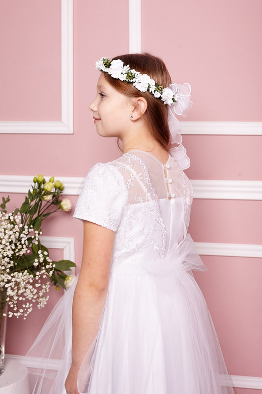 Edith lange witte jurk met kanten top communie lentefest