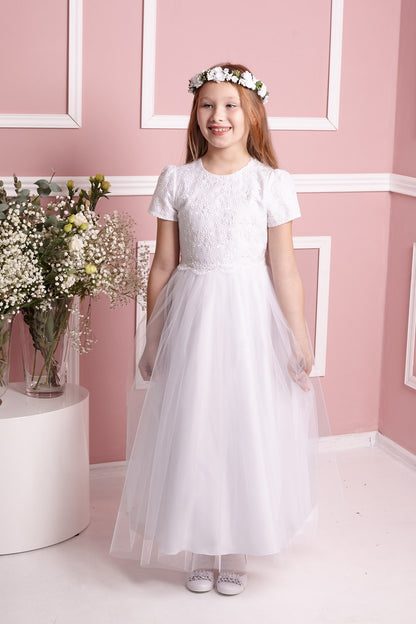 Edith lange witte jurk met kanten top communie lentefest