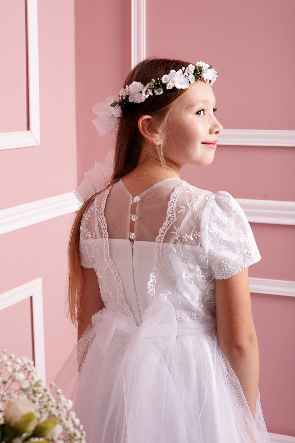 Edith lange witte jurk met kanten top communie lentefest