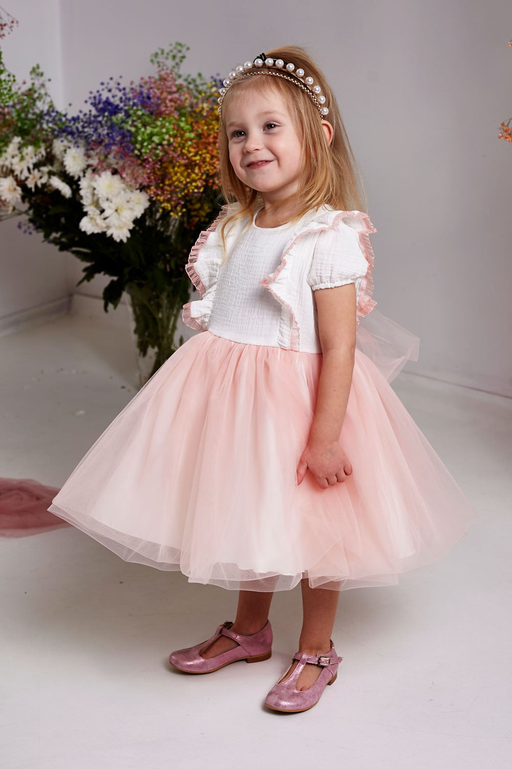 Greta prinsessenjurk van tule wit-roos